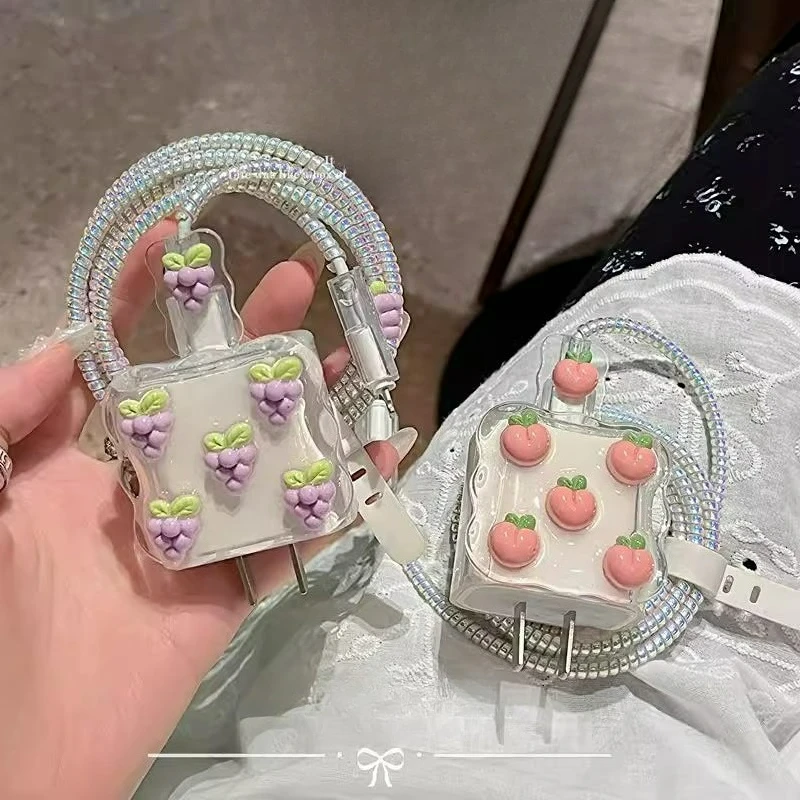 Cute Fruit Case for iPhone 18W 20W Cable Protector Cover Case for Apple 17 16 Pro Max Anti-break Charger Protective Rope