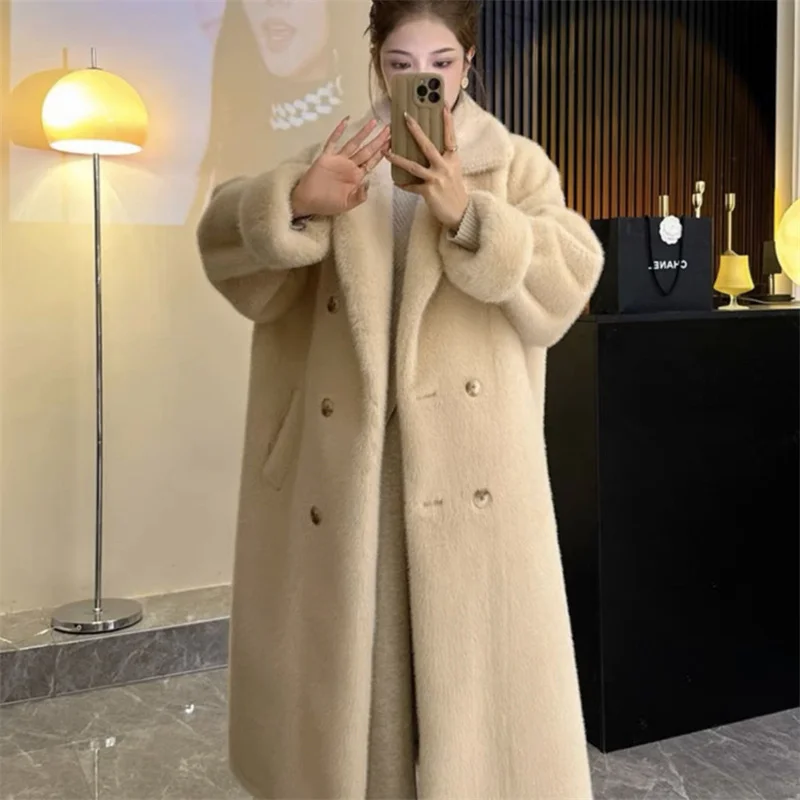 Women\'s Winter Fur Fur One Piece Coat 2024 New Long Thickened Fur Coat Female Imitation Mink Hair Loose Warm Cardigan Suit Coat