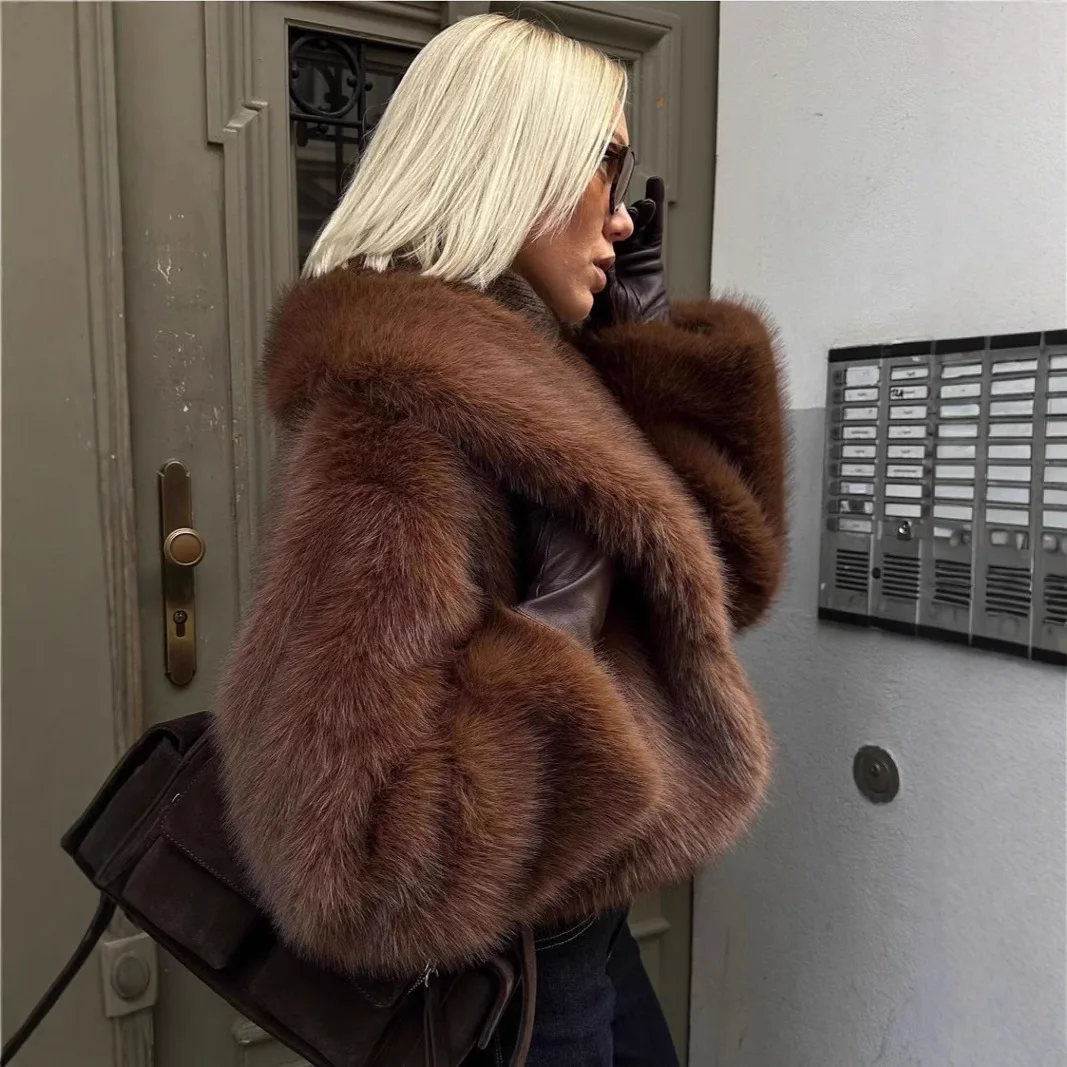 Old Money Winter Women's Eco Fur Coat Solid Warm Collar Female's Artificial Fur Jacket Warm Cropped Faux Fur Jacket For Lady