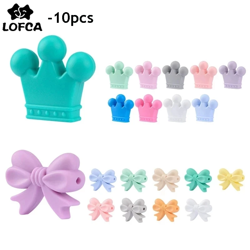 

LOFCA 10pcs/lot Silicone Crown Beads BPA Free Silicon Teething Beads Baby Chew Teething Necklace DIY Pacifier Clips Accessory
