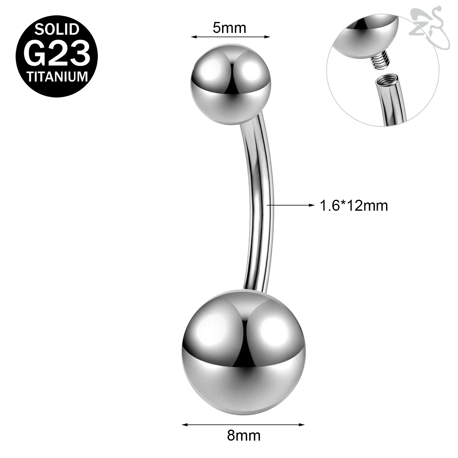 Women's G23 Titanium Belly Button Ring with CZ Crystal