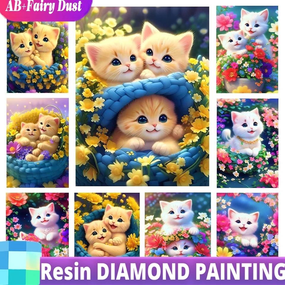 

Смола AB Фея Пыль Сверло Прибытие DIY Набор алмазной живописи Мультфильм Цветочная корзина Кошка Полная квадратная мозаика Горный хрусталь Подарок в виде животного