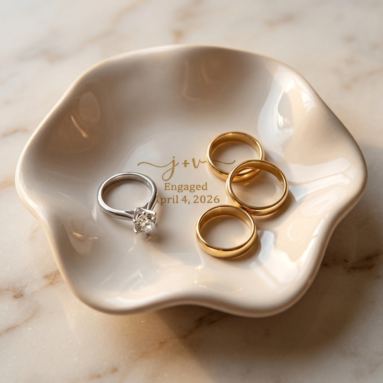 Personalized Ceramic Ring Dish, Custom Couple Initials Trinket Tray, Jewelry Storage Plate, Engagement Party Gift for Fiancée.