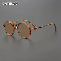 Vintage Polarized Acetate Sunglasses Men Round Retro Handmade Quality UV400 Sunglasses Women Designer Luxury Brand Eyewear