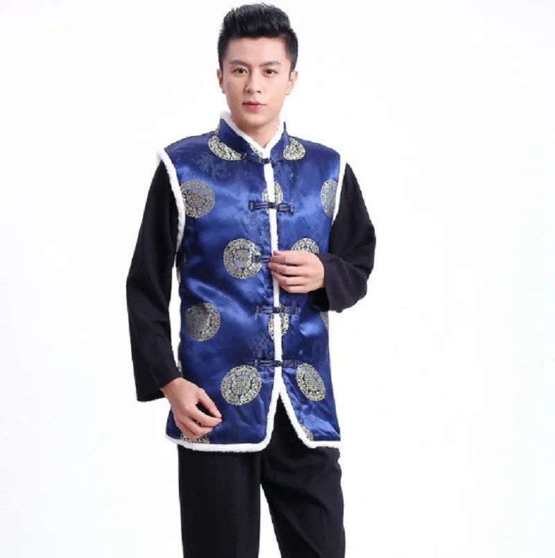 Hot Sale New Traditional Men Chinese Style Cotton Vest High Quality Satin Tang Suit Fashion Jacket Warm coat Size M-XXXL