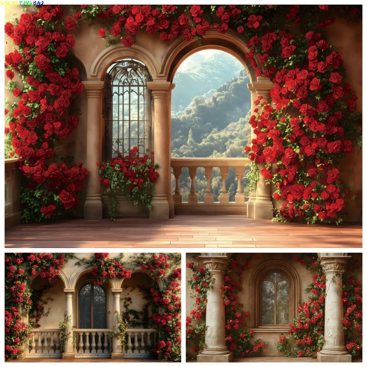 

Valentine's Day Photography Backdrop Retro European Court Castle Spring Scene Flowers Pregnant Woman Wedding Portrait Background