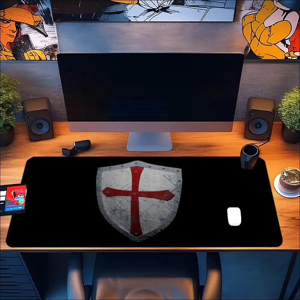 Medieval Templar Shield Sword Art Non‑Slip Rubber Mouse Pad Smooth Desk Mat For Precise Mouse Control Gaming Laptop Use