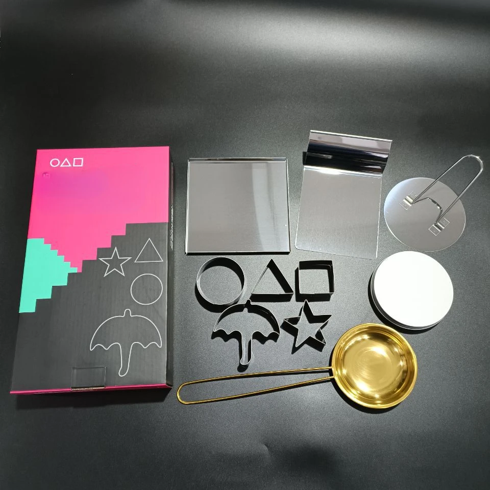 

Calamari game Biscuits Sugar Pie Game Korean Sugar Candy Making Tools Set DALGONA Kit Mold Press Stainless Steel
