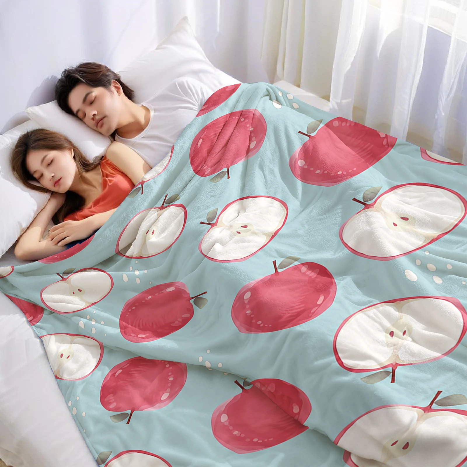 Red Apple Slice Lightweight Microfiber Soft Christmas Fleece Blanket Warm Cozy Throw for Bed Sofa Office Travel All Season