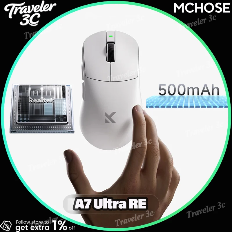 

НОВАЯ трехрежимная беспроводная игровая мышь MCHOSE A7 Ultra RE, датчик E-Sport TOPSPEED 8K PAW3950, 56 г, легкий M-концентратор, веб-драйвер, подарок