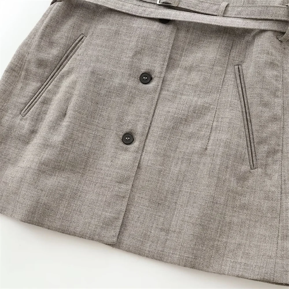 PB & ZA 2024 خريف/شتاء منتج جديد موضة ملابس نسائية طوق كم طويل التخسيس الخصر مع حزام خصر ومعطف البدلة