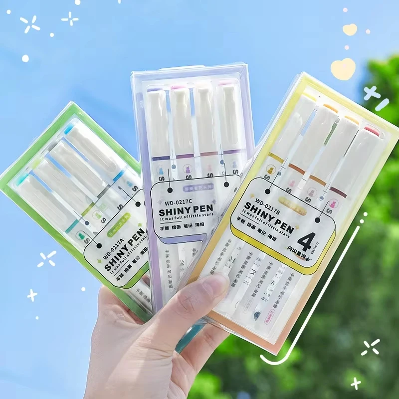 4-Farben-Set mit glitzernder Farbe, glänzender Stifte, glitzernder Pastell-Textmarker, fluoreszierender Stift, farbige Malerei, Graffiti, glänzende Stifte, Markierungsstift