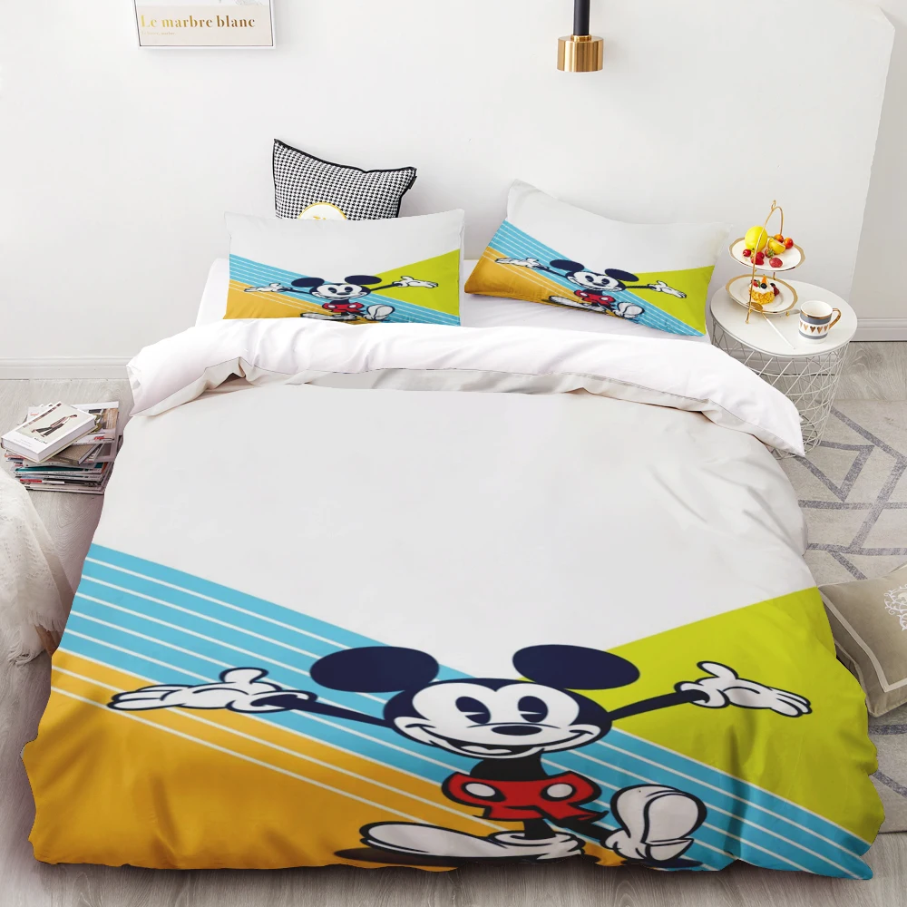 

Mickey Cute Printed Cartoon Quilt Duvet Cover Set Bedding Twin 3-Piece 1 Children'S Queen/King Bed Warm Gifts Queen/King