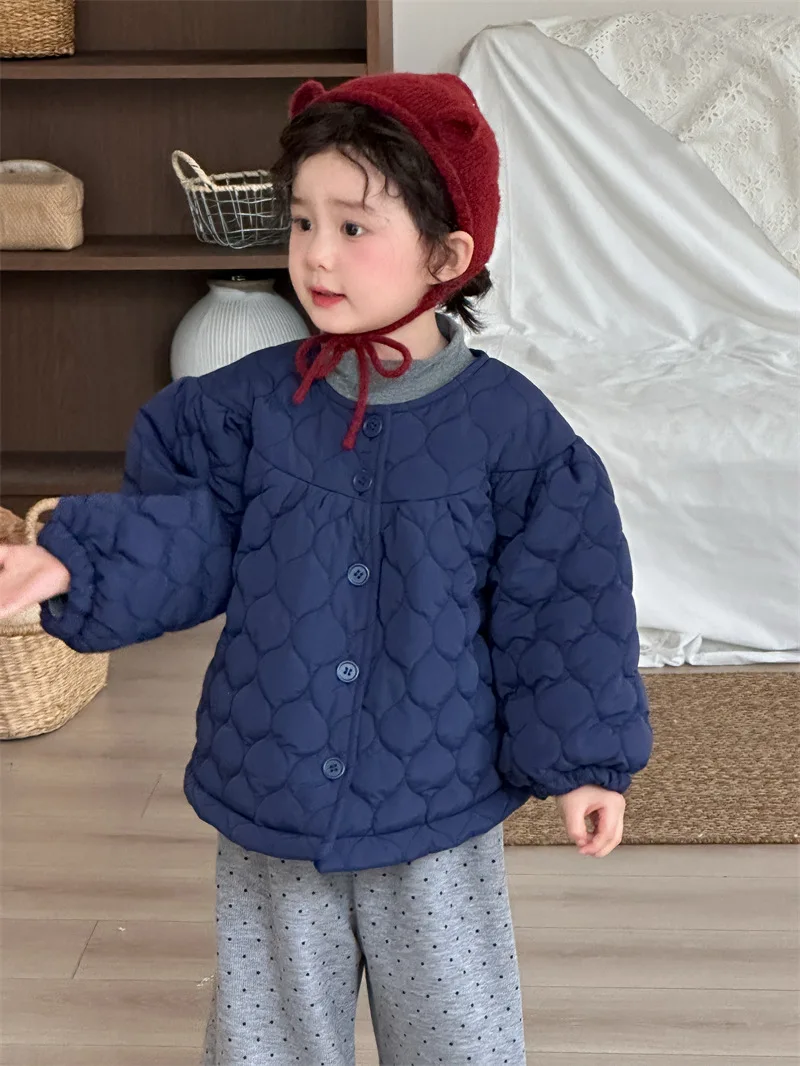 2026 New Winter Toddlers Girls Cotton-padded Coats Puff Sleeve Korean Style Baby Kids Thicken Warm Outerwear  1 2 3 4 5 6 Yaers