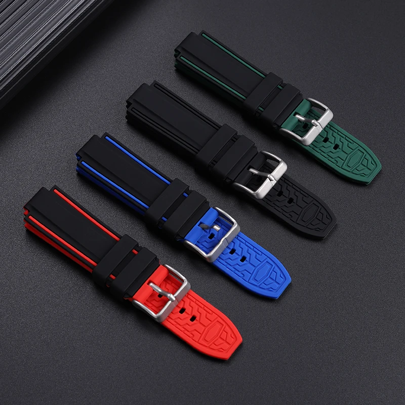 Convex Interface Silicone Watch Strap For Citizen Red Devils Series CC3079-11E CC3075-80E CC3039-08 Rubber Watchband Waterproof