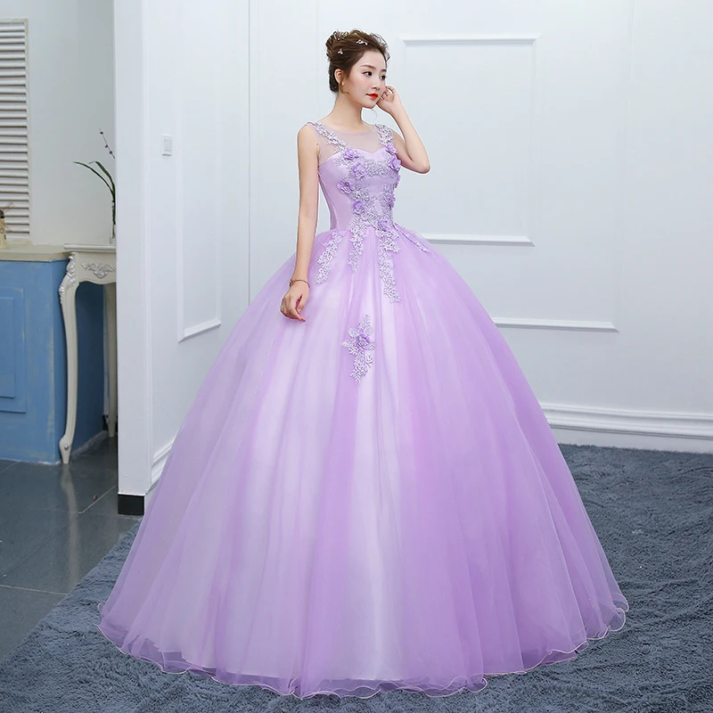 

Purple Vestido De Debutante Classic Floor-length Sleeveless Quinceanera Dresses Lace Appliques Elegant Puffy Dresses For Prom