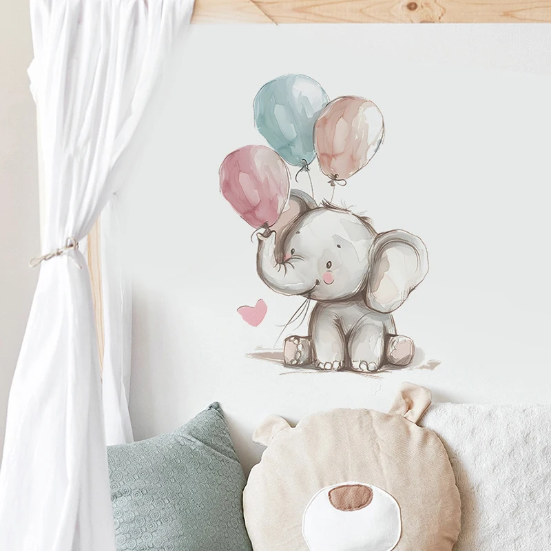الكرتون لطيف الفيل الصغير بالون الجدار ملصق للأطفال غرفة نوم ديكور خلفية المنزل ملصقات جدار الشارات 40x60 سنتيمتر #3