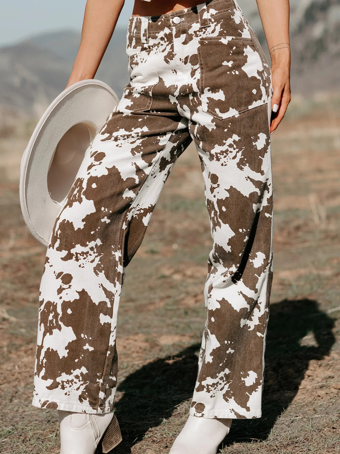 DearLover Retro Cow Pattern Straight Leg Jeans Women's Autumn Winter High Waist Lengthening Legs Ladies Long Pants