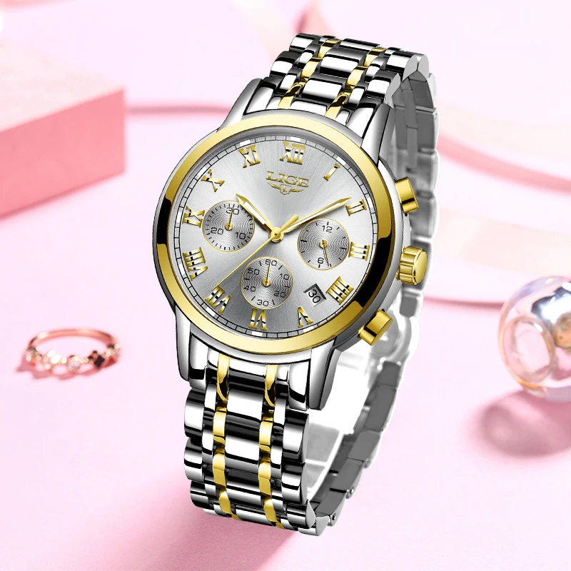 

LIGE Brand Luxury Fashion Women Watch Waterproof Quartz Watches for Women Business Steel Band Lady Casual Date Clocks Wristwatch