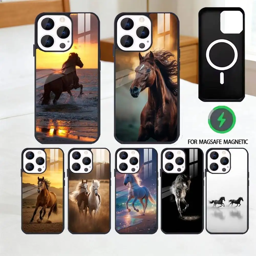 

Horse Animal Running cool Phone Case For iPhone 17 16 15 14 13 12 Pro Max Plus for Magsafe Mirror Wireless Magnetic Cover
