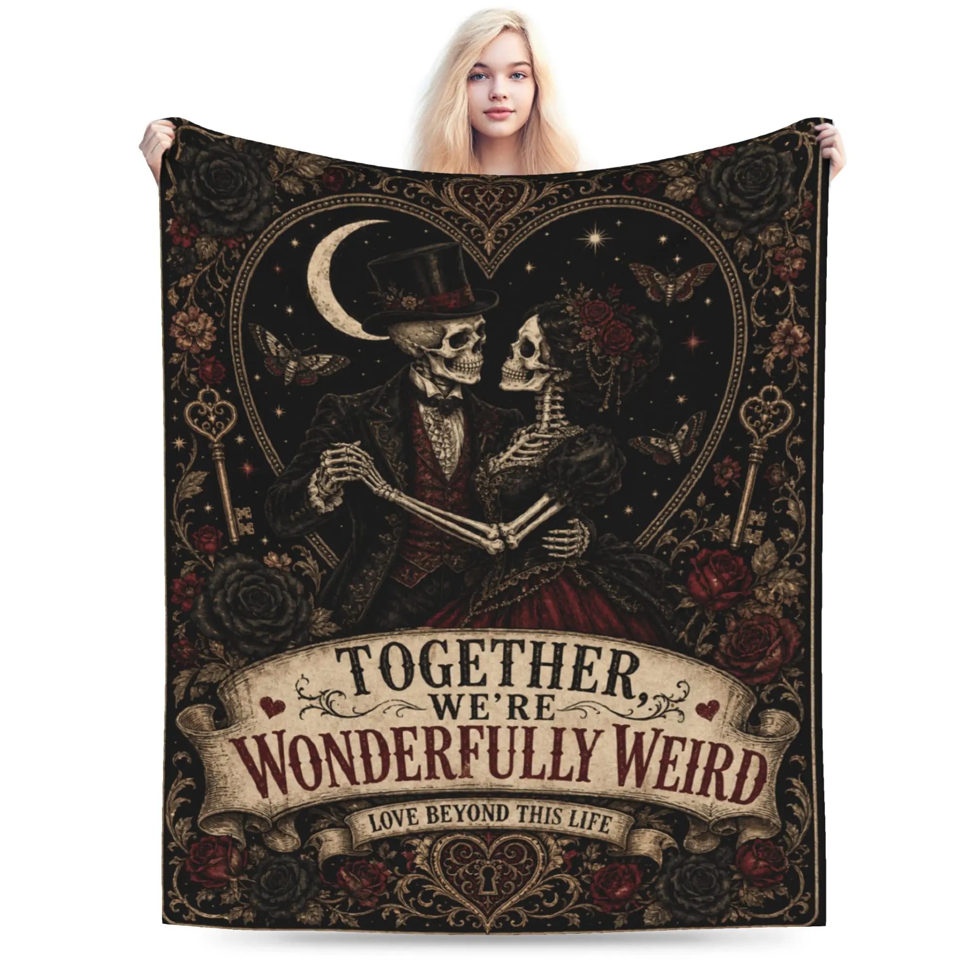 Gothic Anniversary Gifts for Couples Skeleton Love Blanket Wedding Birthday Gifts Gift Blankets For Boyfriend Girlfriend