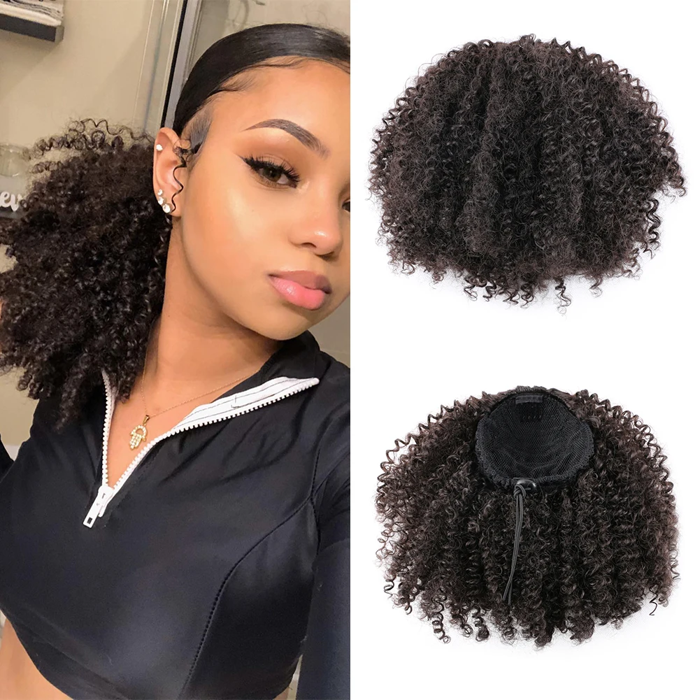 Belle Show Short Kinky Curly Ponytail Extension Drawstring Curly Ponytail Synthetic Ponytail Hair Extension For Women