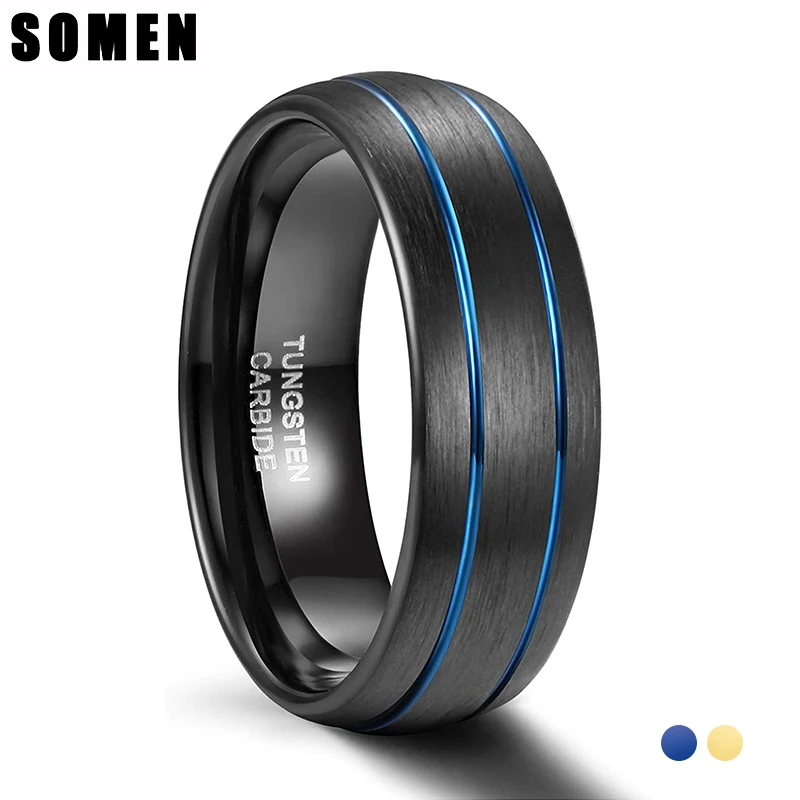 8MM czarny mężczyzna pierścionek z węglika wolframu podwójna niebieska linia wkładka projekt obrączka pierścionek zaręczynowy biżuteria bague homme