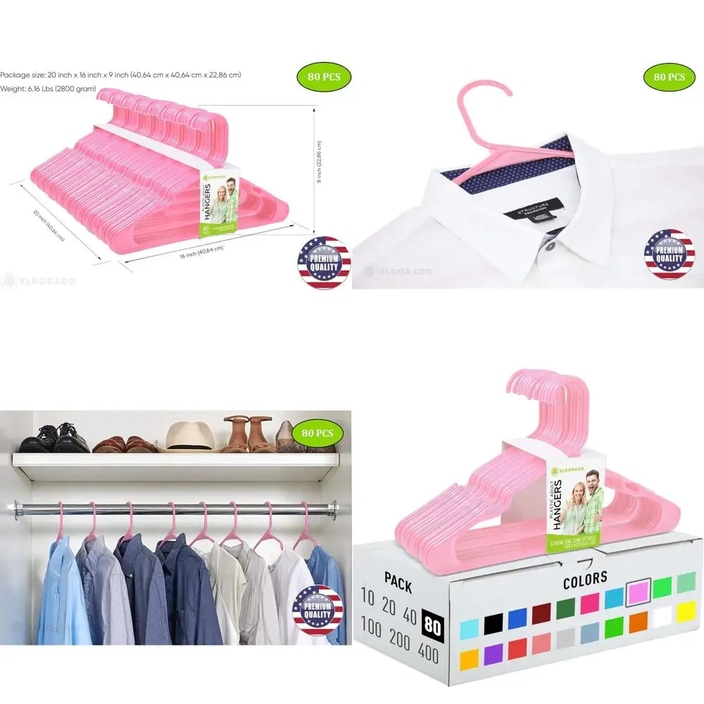 

Светло-розовые пластиковые вешалки (80 шт.) для взрослой одежды: идеально подходят для рубашек, блузок, футболок, платьев и костюмов