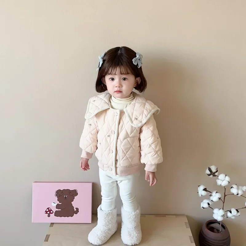 2024 New Cotton Coat for Girls Thickened Warm Winter Clothes with Velvet for One Year Old Baby Winter Coat Cotton Coat