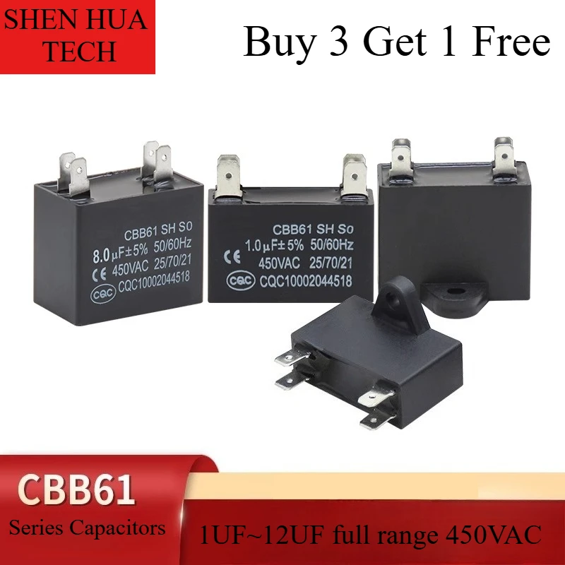 CBB61 Air Conditioner External Fan Starting Capacitor 4UF 4.5UF 5UF 6UF 7UF 8UF 10UF 450V Air Conditioner Insert Capacitor
