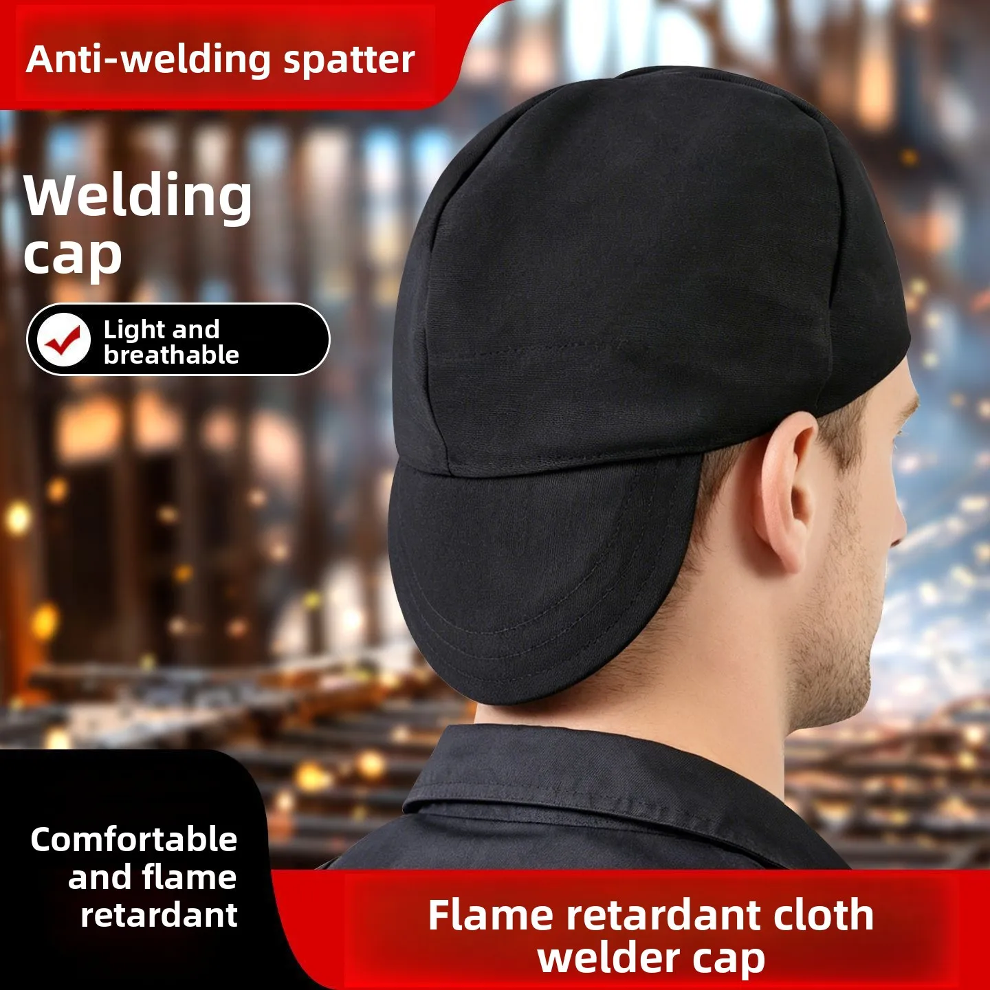 Welding Protective Cap Flame Resistant Dust Proof Breathable Full Cotton Sweat Absorbent Work Hat for Welders