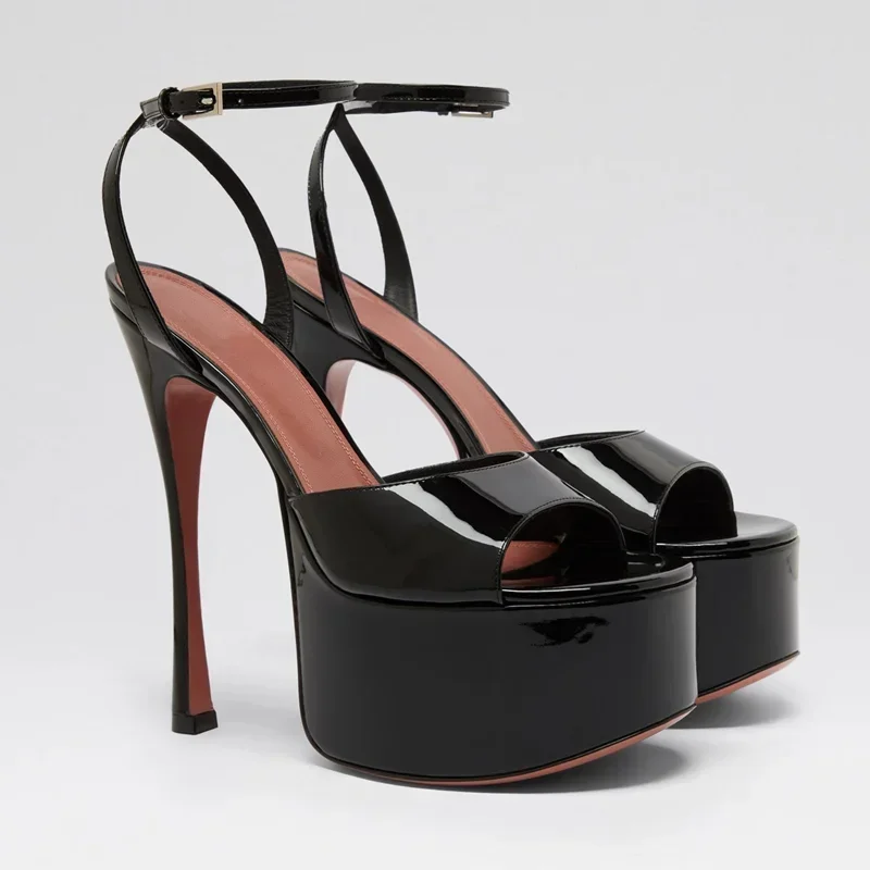

Shiny Patent Leather Platfrom Higt Heels Sexy Pointed Toe Peep Toe Shingback Accept Customized New Arrivals Fashion Women Shoes