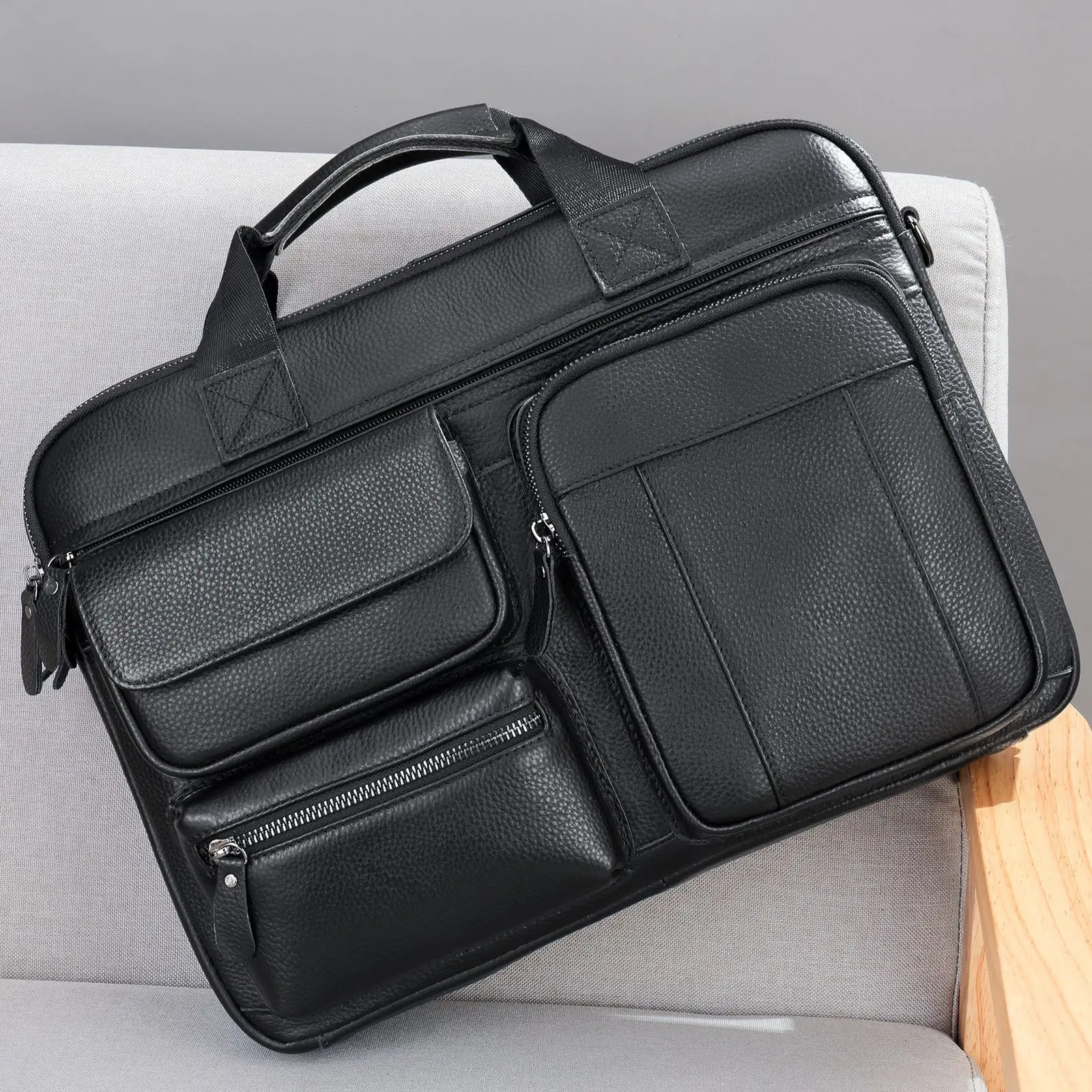 Men's Leather Briefcase Horizontal Large Capacity Business Cowhide Handbag Computer Bag Casual Youth Official Bag