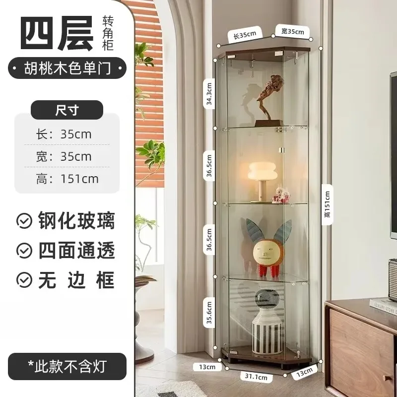 BJ-1 Glass Corner Display Cabinet Light Luxury Living Room Wall-Mounted Triangle Wine Cabinet Corner Display Shelf