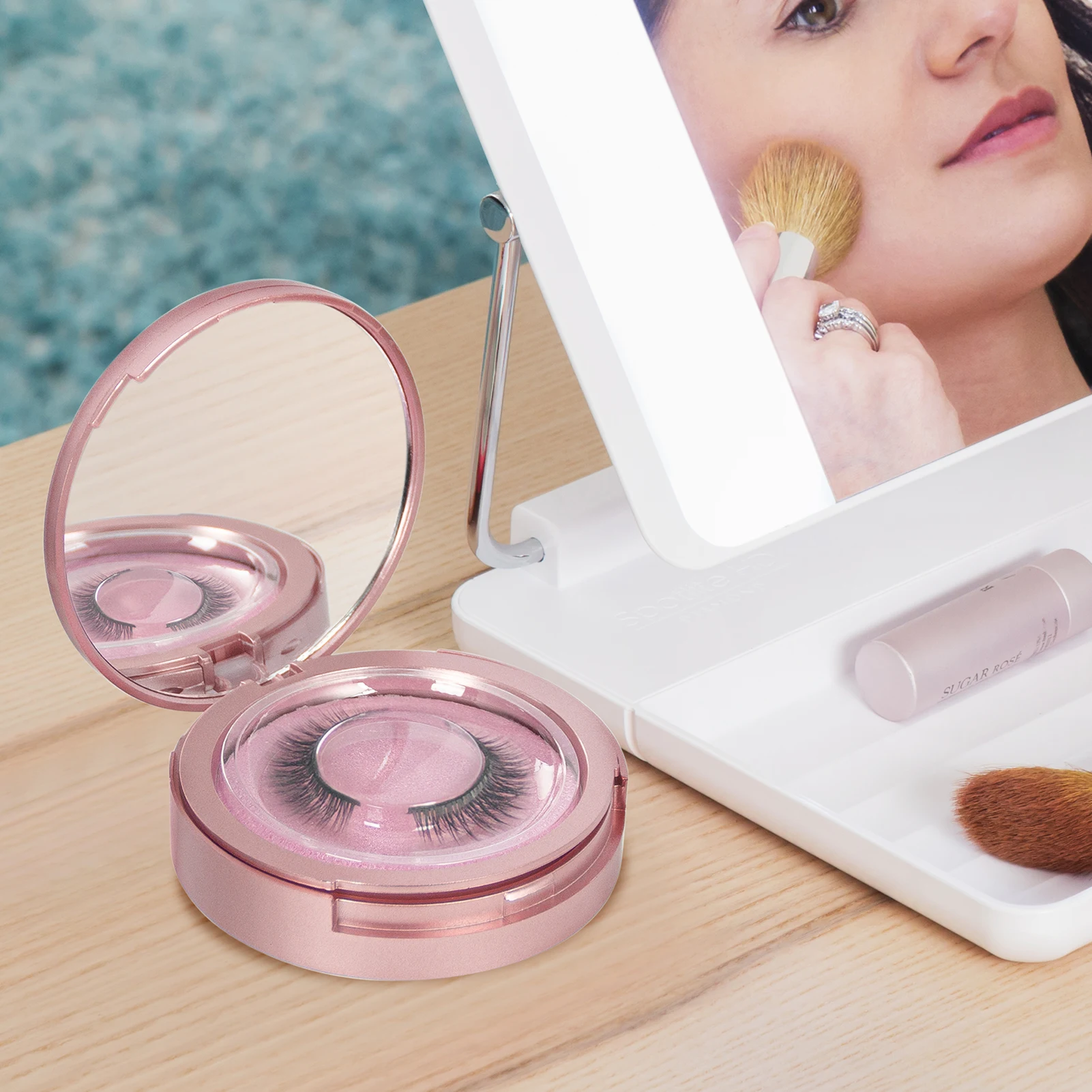 Eyelash Storage Box - 2 Layers Circle Eyelash Box with Mirror Empty Travel Eyelash Storage Case Organizers with Lash Holder