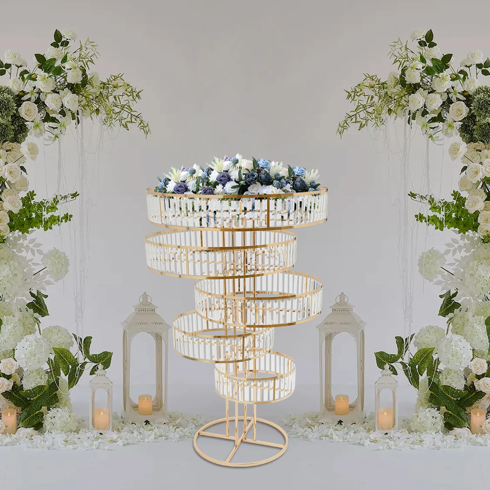 

Create Stunning Displays! 5-Tier Gold Flower Stand with Crystal Design, Perfect for Wedding Centerpiece