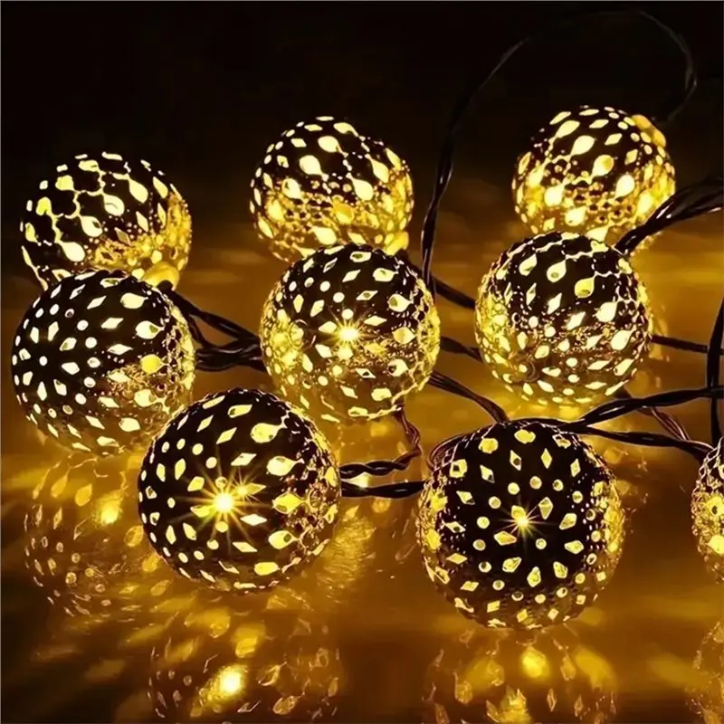 AAAN-Outdoor Solar Moroccan Ball String Light LED Moroccan Ball Solar String Lights For Party Holiday Lighting 5M 20LED