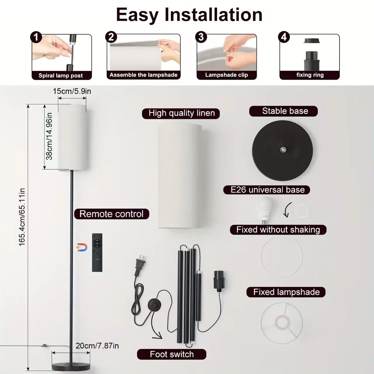 مصباح أرضي LED بسيط، مصباح أرضي عمودي عالي الجودة، مصباح بجانب السرير، مصباح أرضي محيط قابل للتعتيم RGB