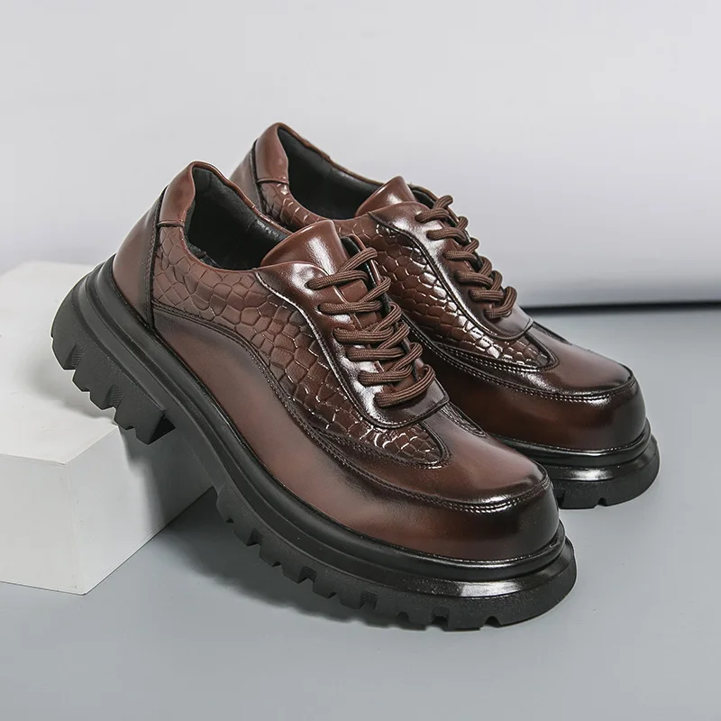 2026 New Classic Men Retro Brown Leather Dress Shoes High Quality Comforts Wear Resistant Business Banquet Works Formal Footwear