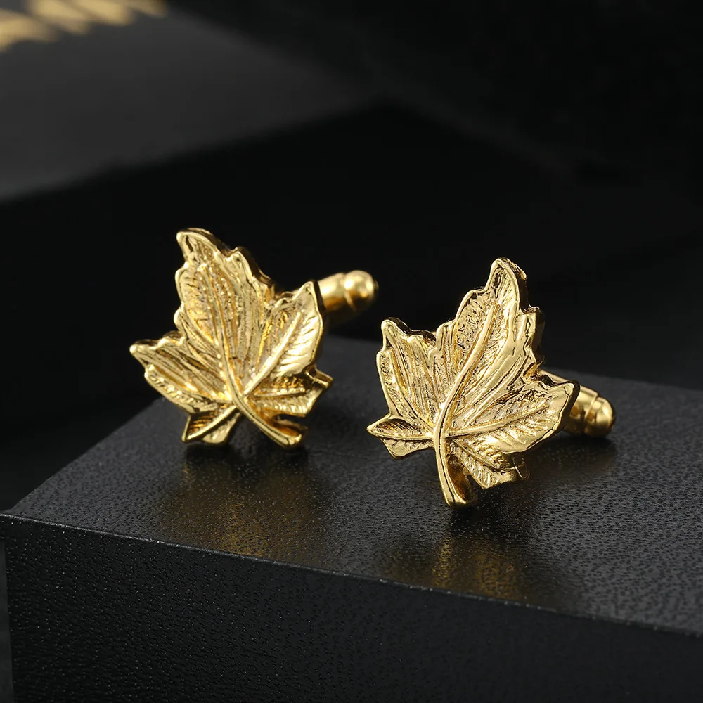 New Tide Alloy Leaf Men's Cufflinks Simple Maple Leaf Metal Sleeve Studs Button Retro Solid Shirt Button Dress Accessories Gifts