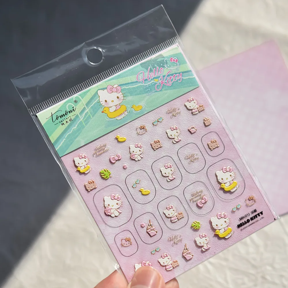 1PCS Cute Hello Kitty Nail Art Decoration 5D Embossing Stickers Sanrio Animation Nail Art Supplies Stickers For Nails