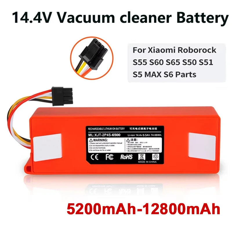 Lithium Replacement Battery 14.4V 6500mAh for Xiaomi Roborock S4/S5/S6/S7/Q5/Q5 Max/Q7 Max/V Ultra Pure/E20/T6 Robot Vacuum