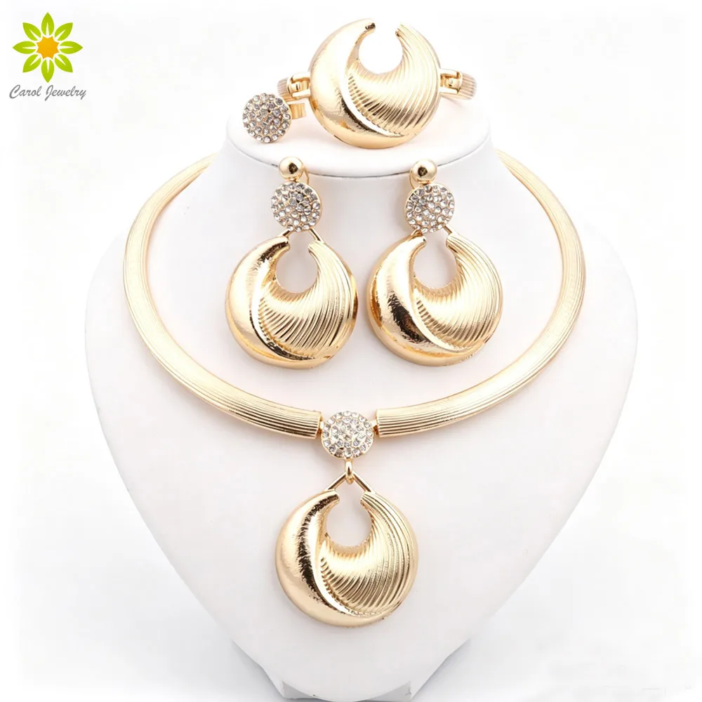 Dubai Jewelry Set For Women Gold Plated Luxury Necklace Earrings Bracelet And Ring Set Jewelry For Wedding Party Trending ﻿