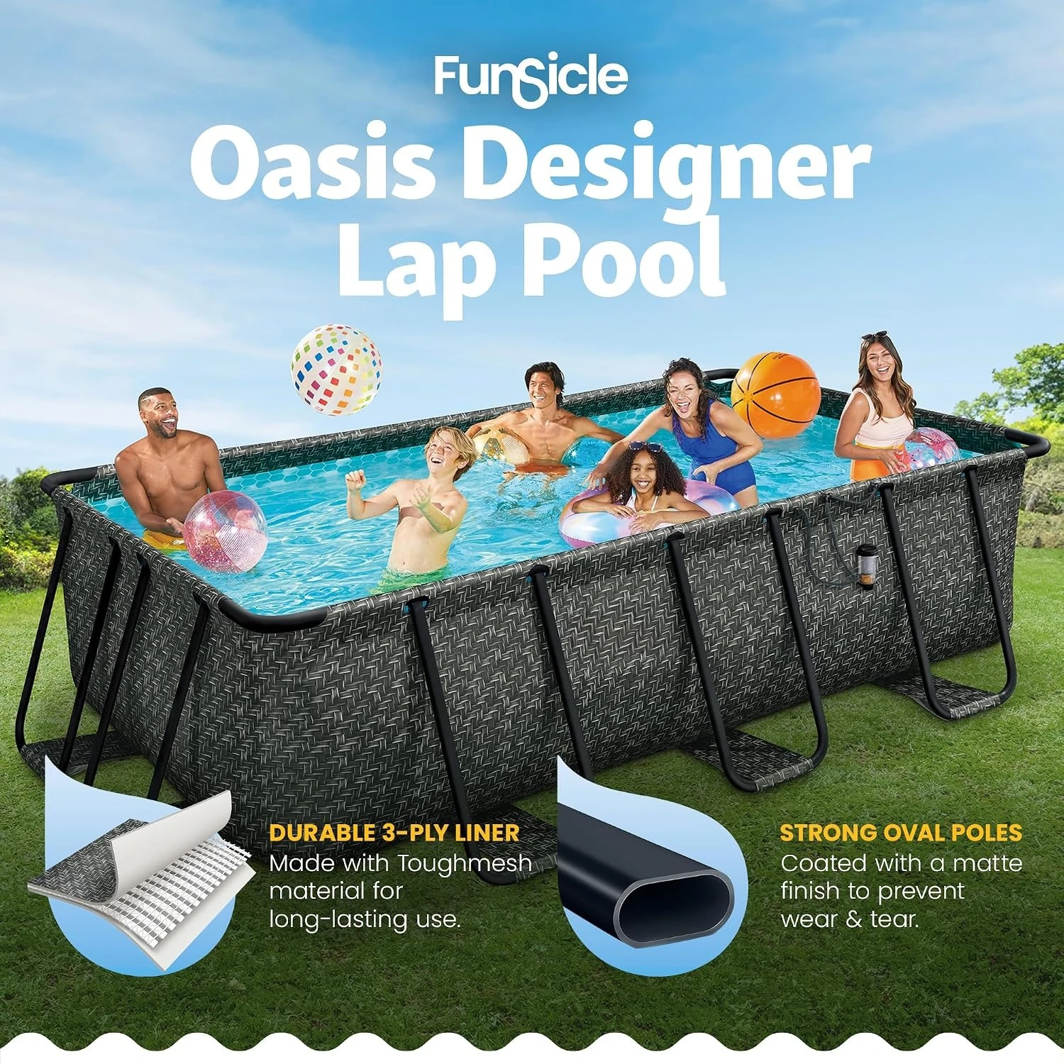 Oasis Designer Lap 13' x 7' x 39.5” Rectangular Above Ground Swimming Pool, with FiltraBoost 800 GPH Filter Pump,, Customized image 4
