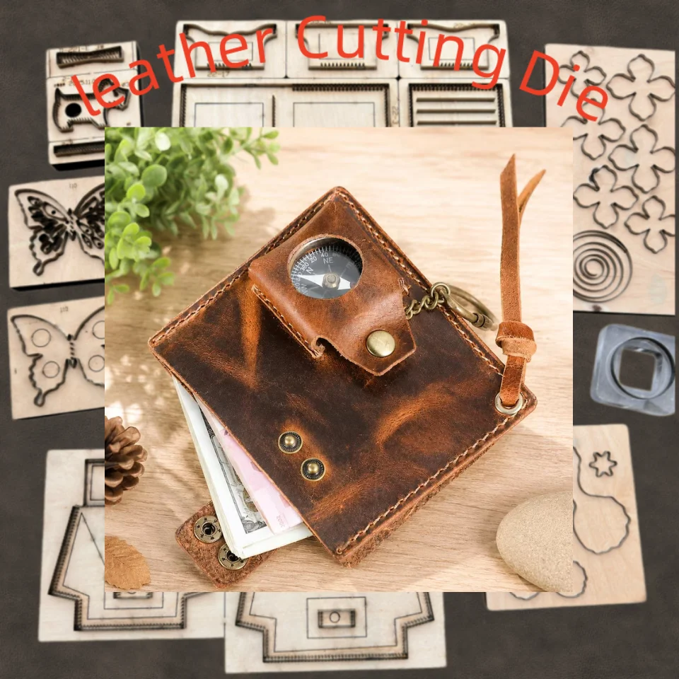 Moule de découpe en acier japonais pour le travail du cuir, multi-poches, pour outils d'extérieur, lampe torche, stylo, étui de rangement, poinçon en bois