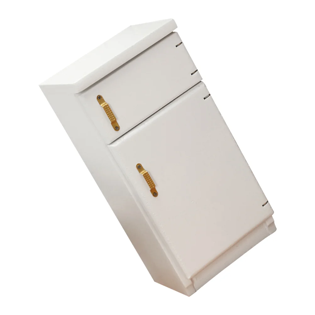 Refrigerador de doble puerta en miniatura para casa, modelo de muebles, adorno de madera, accesorios de casa de muñecas, escena/escala, blanco