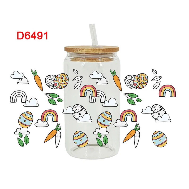 UV DTF Transfers Stickers, Cup Wraps, Bunny, Happy Easter, Printed for DIY Glass, Ceramic Metal Leather, 3D, 16oz D6263