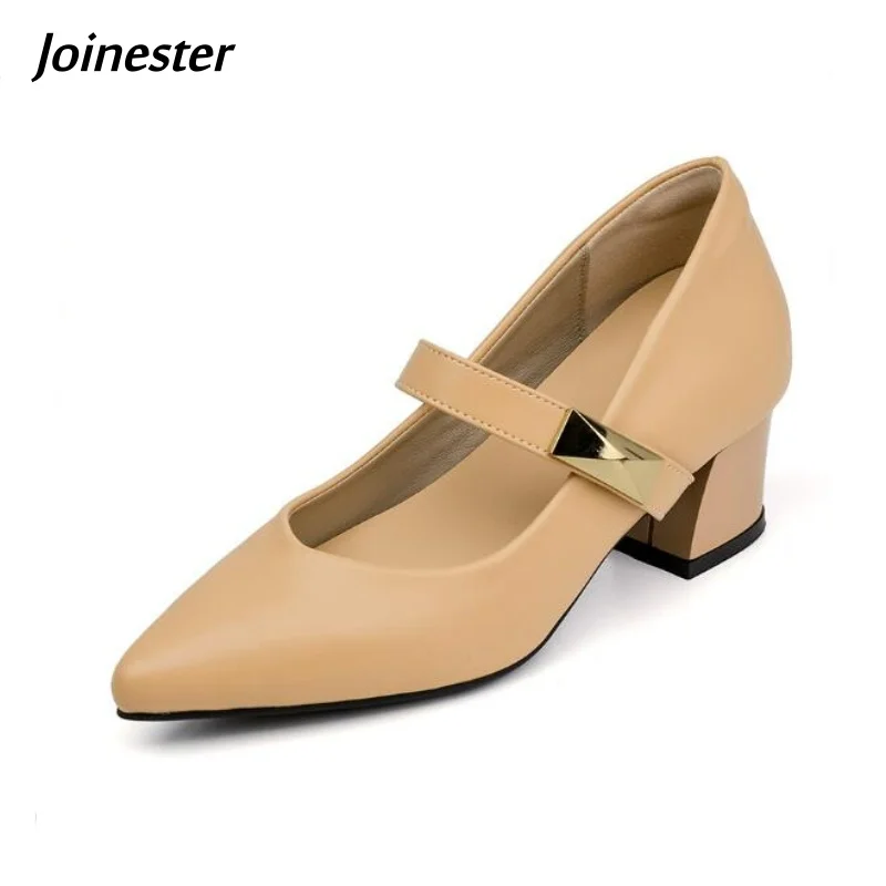 

Ladies Pointed Toe PU Leather Mary Jane Shoe Chunky Heel Pure Color Dress Pumps Height Increased Commuting Party Footwear