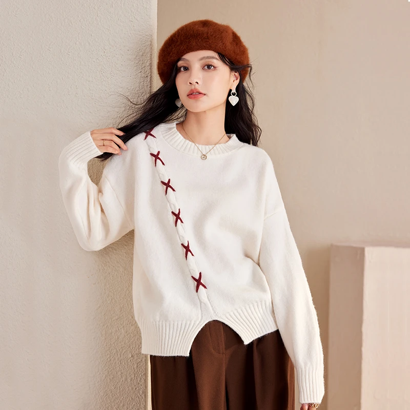 

Lazy Style Pullover Sweater Women 2024 Autumn New Design Sense Niche Loose Sweater Fashion Versatile Long Sleeve Knitted Tops