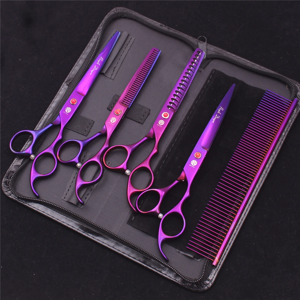 Purple Dragon Pet Schere 7'' Edelstahl Hundepflegeschere Kit Gerade Schere Effilierschere Chunker Gebogene Schere Z3003 – Detail 22
